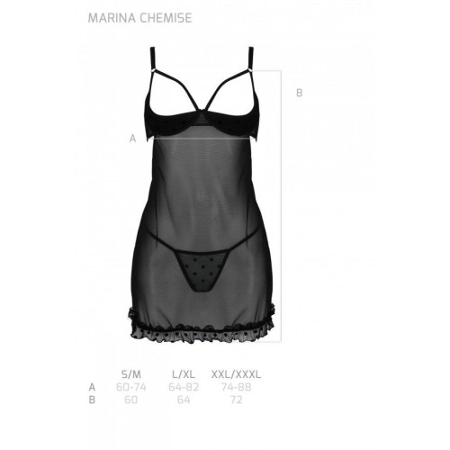 Еротичний пеньюар Passion MARINA CHEMISE, S/M, black