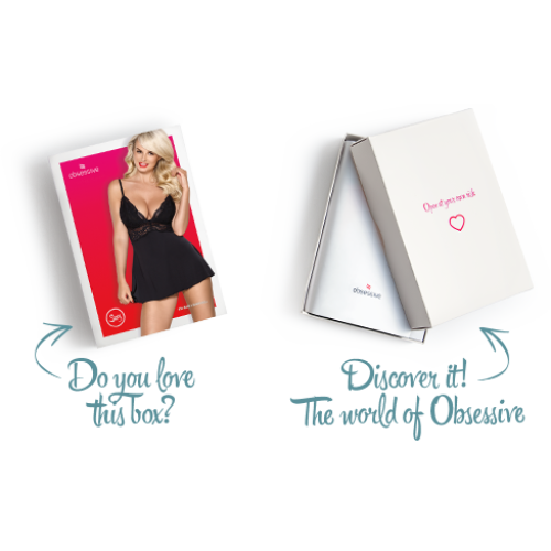 Сатиновый пеньюар с кружевом Obsessive 810-BAB-1 babydoll & thong черный L/XL