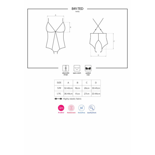 Сітчастий боді з відкритими сідницями Obsessive 841-TED-1 teddy чорний S/M