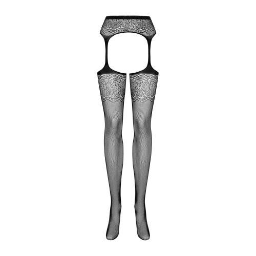 Сітчасті панчохи-стокінги з квітковим малюнком Obsessive Garter stockings S207 чорні S/M/L