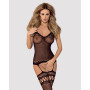 Бодистокинг Obsessive Bodystocking F214 имитация корсета и чулок на подвязках black S/M/L