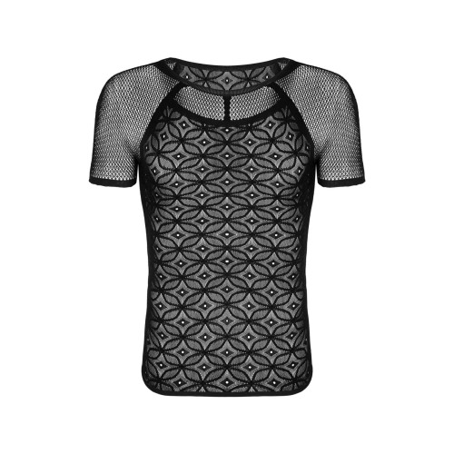 Мужская полупрозрачная футболка с орнаментом Obsessive T102 T-shirt S/M/L, черная