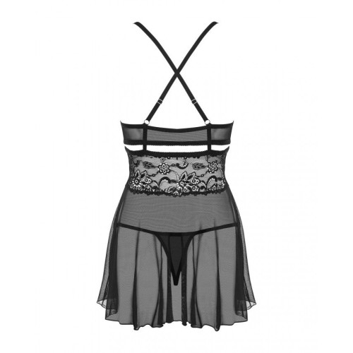 Эротический кружевной комплект с сеточкой Obsessive 838-BAB-1 babydoll & thong black XXL