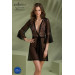 Пеньюар Passion LEAFA PEIGNOIR black, XXL/XXXL, довжина трохи вище коліна, широкі рукави, зав'язується на пояс