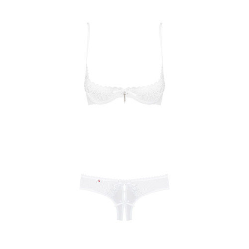 Эротический комплект с бюстгальтером-получашкой Obsessive Alabastra трусики с доступом, белый S/M