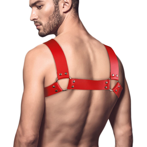 Мужская портупея на грудь из натуральной кожи Feral Feelings - Bulldog Harness Red