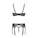 Комплект Passion LEAFA SET black S/M, кружево+сетка, бюстгальтер на косточках, стринги, пояс для чулок