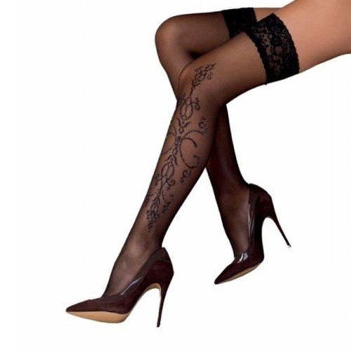 Черные чулки с эффектом татуировки Passion ST111 nero 1/2 (20 den)