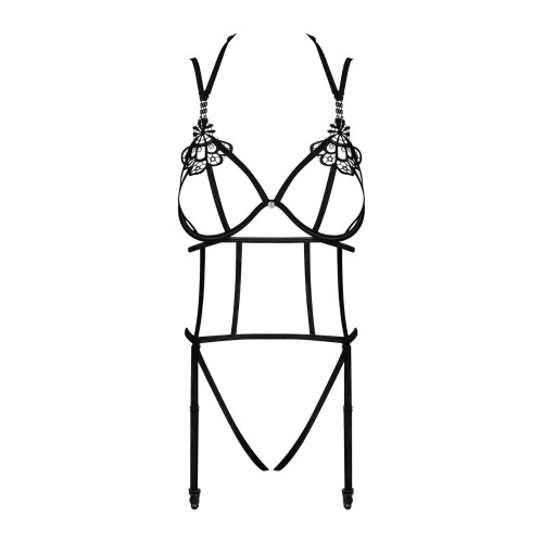 Боди со стрепом с доступом Obsessive Badossa crotchless teddy черный S/M