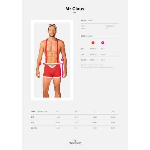 Мужской эротический костюм Санта-Клауса Obsessive Mr Claus красный S/M