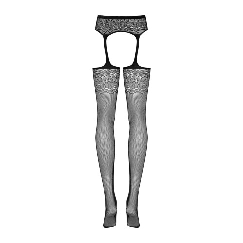 Сітчасті панчохи-стокінги з квітковим малюнком Obsessive Garter stockings S207 чорні S/M/L