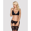 Мереживний комплект білизни Obsessive 810-SEG-1 бюстгальтер, стрінги, пояс для панчіх Black S/M