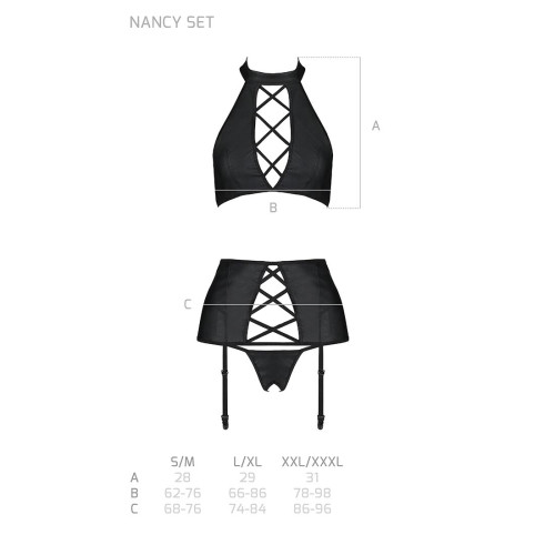 Комплект з еко-шкіри з імітацією шнурівки Passion Nancy Set black S/M