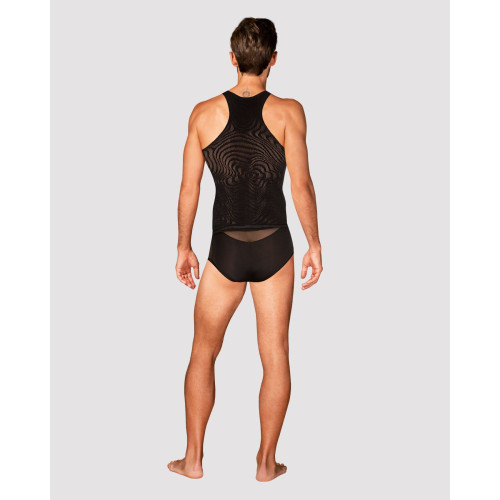 Мужская полупрозрачная майка-борцовка с узором Obsessive T103 tank top S/M/L, черная