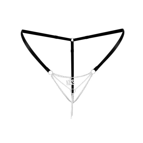 Сексуальные трусики с цепочкой и подвеской Art of Sex - KISS panties XS-M, цвет черный
