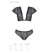 Комплект Passion LEAFA BIKINI black S/M, бюстгальтер-топ с рукавчиками, стринги-шортики с вырезом