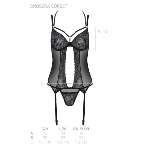 Корсет Passion DROSERA CORSET black, L/XL, с креплениями для чулок, трусики в комплекте
