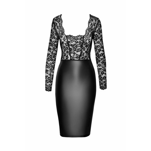 Сукня Noir Handmade F295 Euphoria, XXL, black, мереживо, глибоке декольте, спідниця міді під латекс