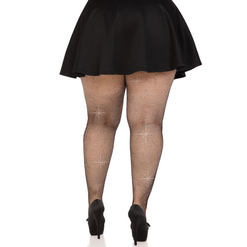 Колготки Leg Avenue Rhinestone micro net tights Plus size Black, мелкая сетка, стразы