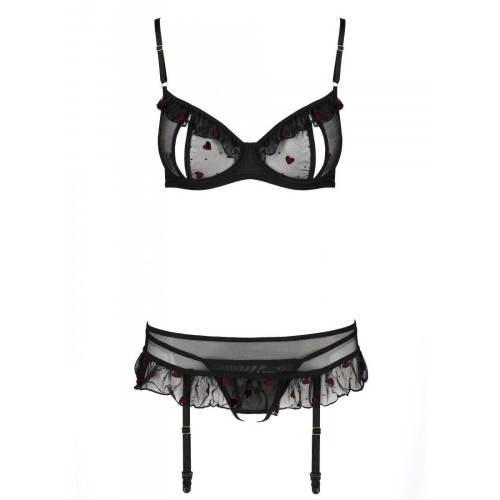 Сексуальный комплект с поясом для чулок Passion LOVELIA SET black L/XL