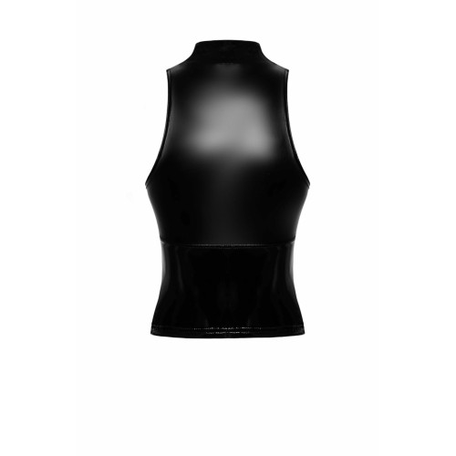 Топ Noir Handmade F324 Glam, 3XL, black, халтер, на молнии, виниловые вставки, воротник-стойка