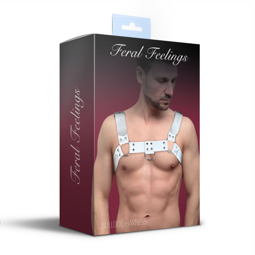 Мужская портупея на грудь из натуральной кожи Feral Feelings - Bulldog Harness White