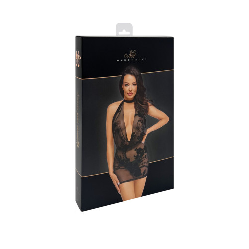 Платье Noir Handmade F313 Mythos, S, black, прозрачное, мини, открытая спина, декор из стразов