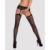 Сітчасті панчохи-стокінги з квітковим малюнком Obsessive Garter stockings S207 чорні XL/XL