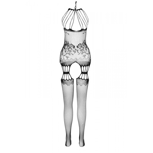 Бодістокінг з безліччю бретелей Passion BS095 One Size, black, імітація пояса та панчіх, з доступом