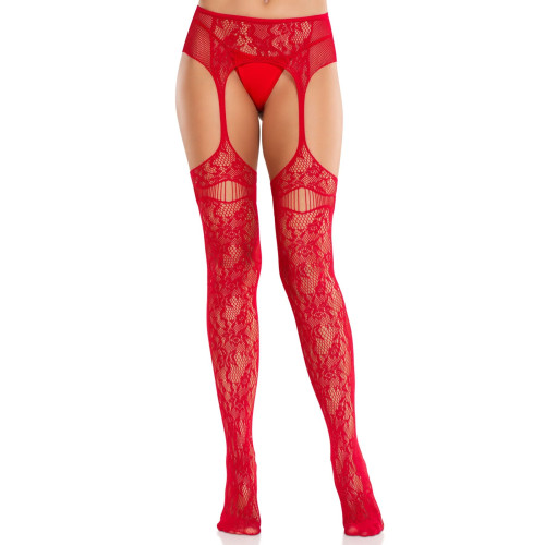 Колготки Leg Avenue Net Stockings with Attached Garter Belt One Size Red