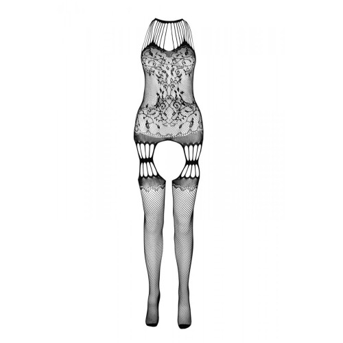 Бодістокінг з безліччю бретелей Passion BS095 One Size, black, імітація пояса та панчіх, з доступом