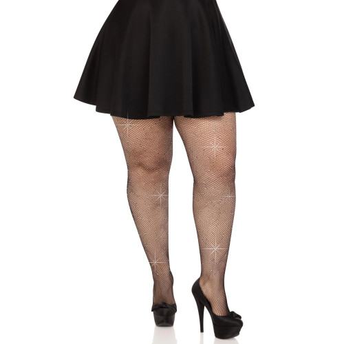 Колготки Leg Avenue Rhinestone micro net tights Plus size Black, мелкая сетка, стразы