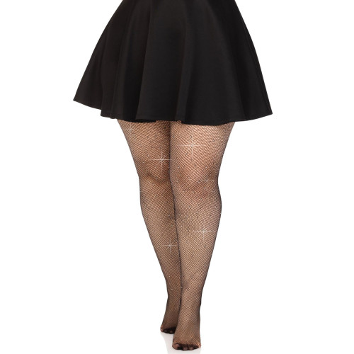 Колготки Leg Avenue Rhinestone micro net tights Plus size Black, мелкая сетка, стразы
