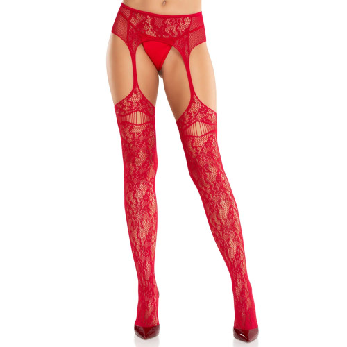 Колготки Leg Avenue Net Stockings with Attached Garter Belt One Size Red