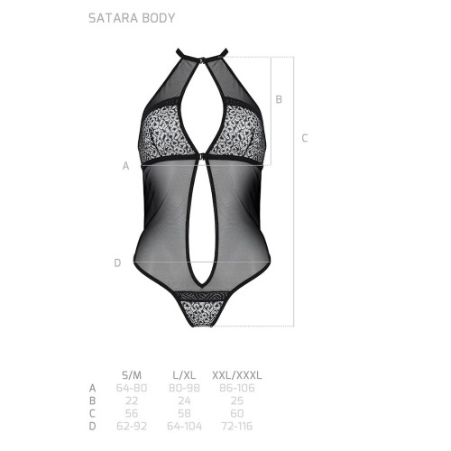 Сетчатое боди с кружевом на груди Passion SATARA BODY black L/XL