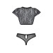 Комплект Passion LEAFA BIKINI black S/M, бюстгальтер-топ с рукавчиками, стринги-шортики с вырезом