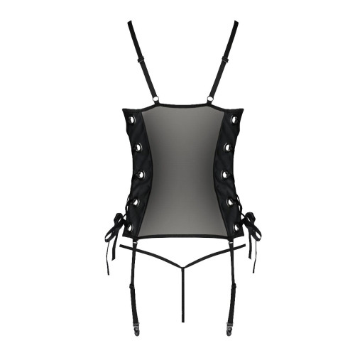 Сітчастий корсет з екошкіри Passion Malwia Corset black 4XL/5XL
