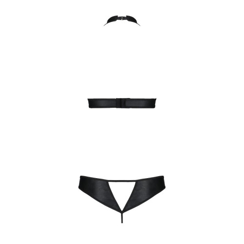 Комплект із екошкіри Passion Malwia Set with Open Bra 4XL/5XL black, топ та трусики з люверсами