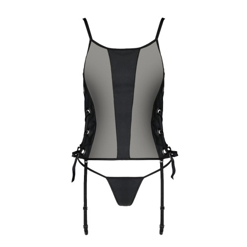 Сітчастий корсет з екошкіри Passion Malwia Corset black 4XL/5XL