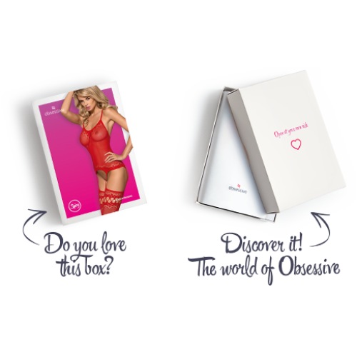 Бодістокінг Obsessive Bodystocking F214 імітація корсета та панчіх на підв’язках red S/M/L