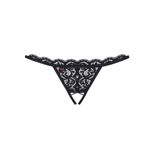 Мереживні танги з двома отворами Obsessive 831-THC-1 crotchless thong чорні L/XL