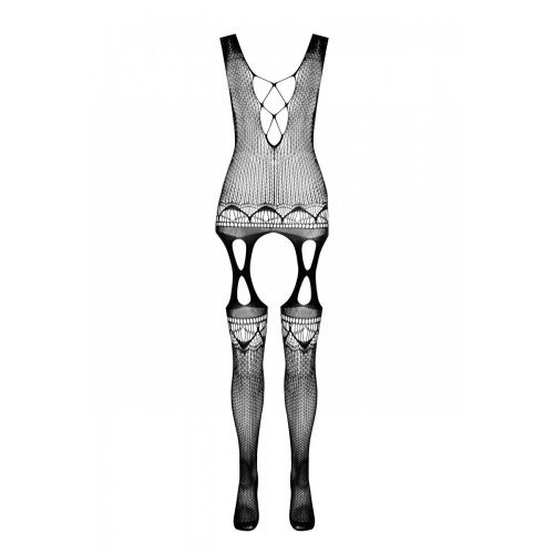 Бодістокінг з плетінням на грудях Passion BS099 One Size, red, відкритий доступ, імітація підв’язок