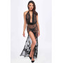 Платье Noir Handmade F312 Divinity, L, black, прозрачное, в пол, открытая спина, разрез сбоку