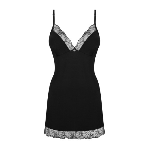 Рубашка и трусики Obsessive Bella Rou chemise & thong черные XL/2X