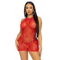 Платье-сетка со стразами Leg Avenue Rhinestone halter mini dress открытая спина, Red one size
