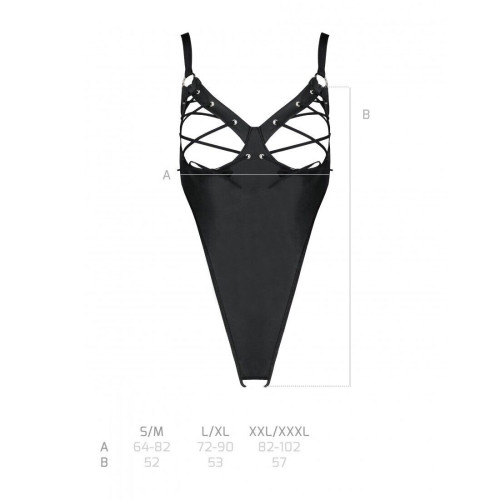 Боді з екошкіри Passion CELINE BODY black L/XL: з доступом, відкритий