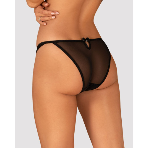 Напівпрозорі трусики з підвіскою Obsessive Ivannes panties black чорні 2XL/3XL