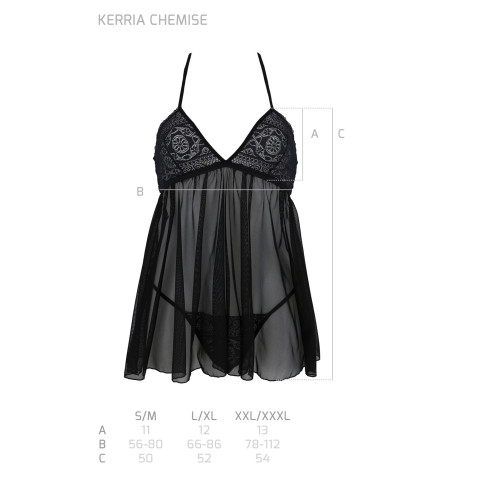 Пеньюар Passion KERRIA CHEMISE black, L/XL, кружевной верх, трусики в комплекте