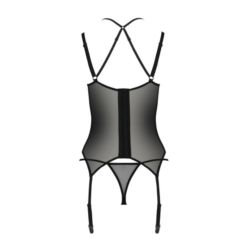 Корсет Passion DROSERA CORSET black, XXL/XXXL, с креплениями для чулок, трусики в комплекте