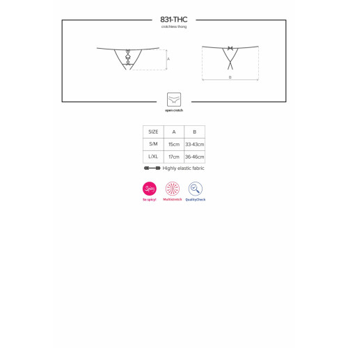 Мереживні танги з двома отворами Obsessive 831-THC-1 crotchless thong чорні L/XL